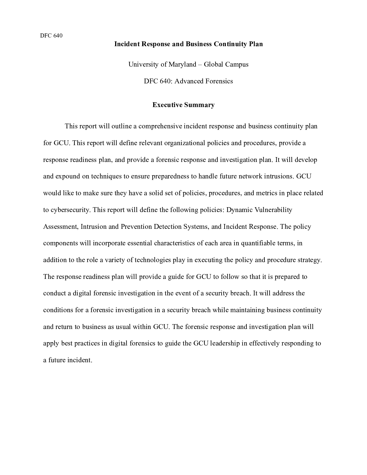 Preview image for Incident Response and Business Continuity Plan|    DFC 640  Incident Response and Busi